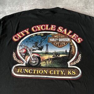 Vintage Harley Davidson City Cycle Sales Junction City KS T-Shirt Mens XL Black